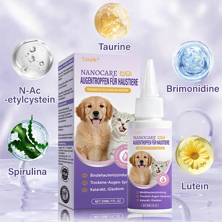 Timilk® NanoCare Augentropfen für Haustiere  👩‍⚕️ FDA-Zulassung | Lindert Bindehautentzündung, trockene Augen, Katarakte und Keratitis 🐶🐱