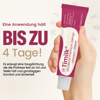 Timilk® UltraBond Premium Zahnprothesen-Kleber 🔥FDA-zertifiziert (Klinisch erwiesener 4-Tage-Halt für sicheren, komfortablen und zinkfreien Sitz der Prothese 🦷)